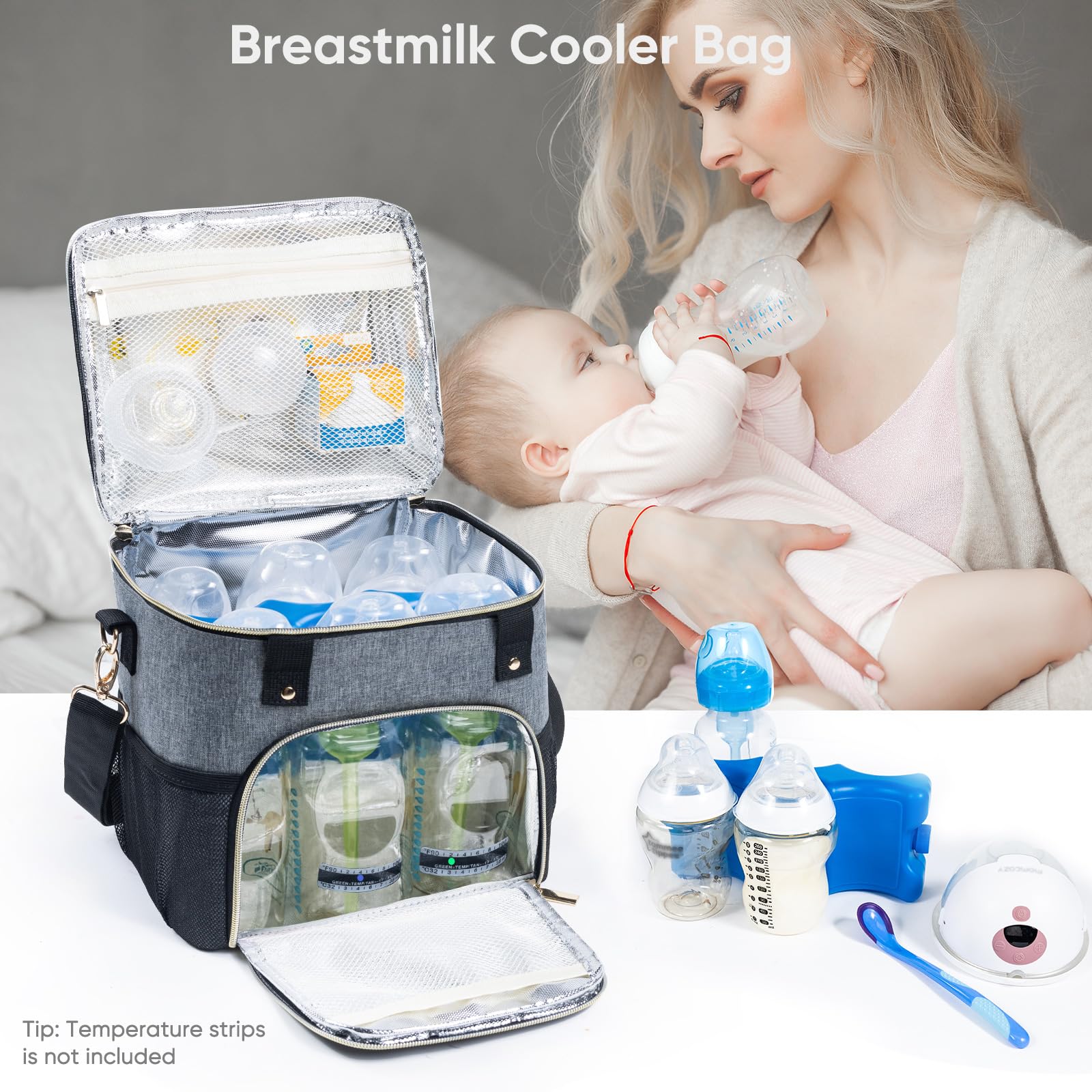 Insulated Breastmilk Cooler Bag with Ice Pack - Holds 4 Baby Bottles (4oz-9oz) | Transparent Breast Pump Storage Bag | Perfect for Daycare, Work & Travel | BPA-Free Milk Bottle Cooler for Nursing Moms