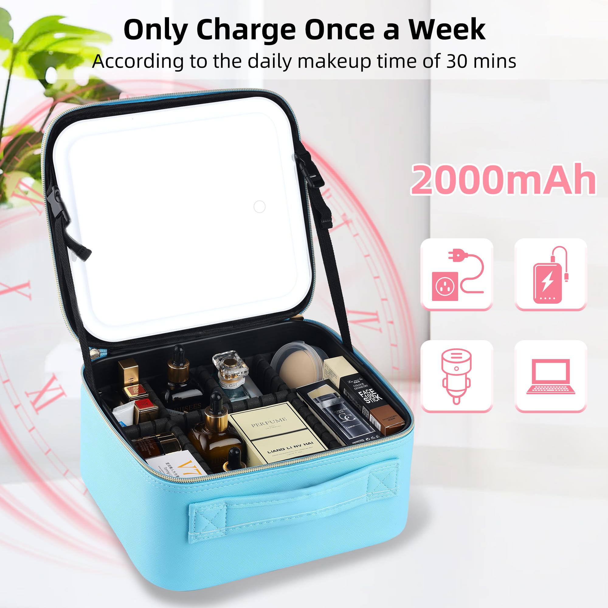 LED Makeup Travel Bag with Lighted Mirror - Portable Cosmetic Organizer for Brushes & Makeup Storage - Perfect Gift for Women - Ideal for Travel, Home & Professional Use