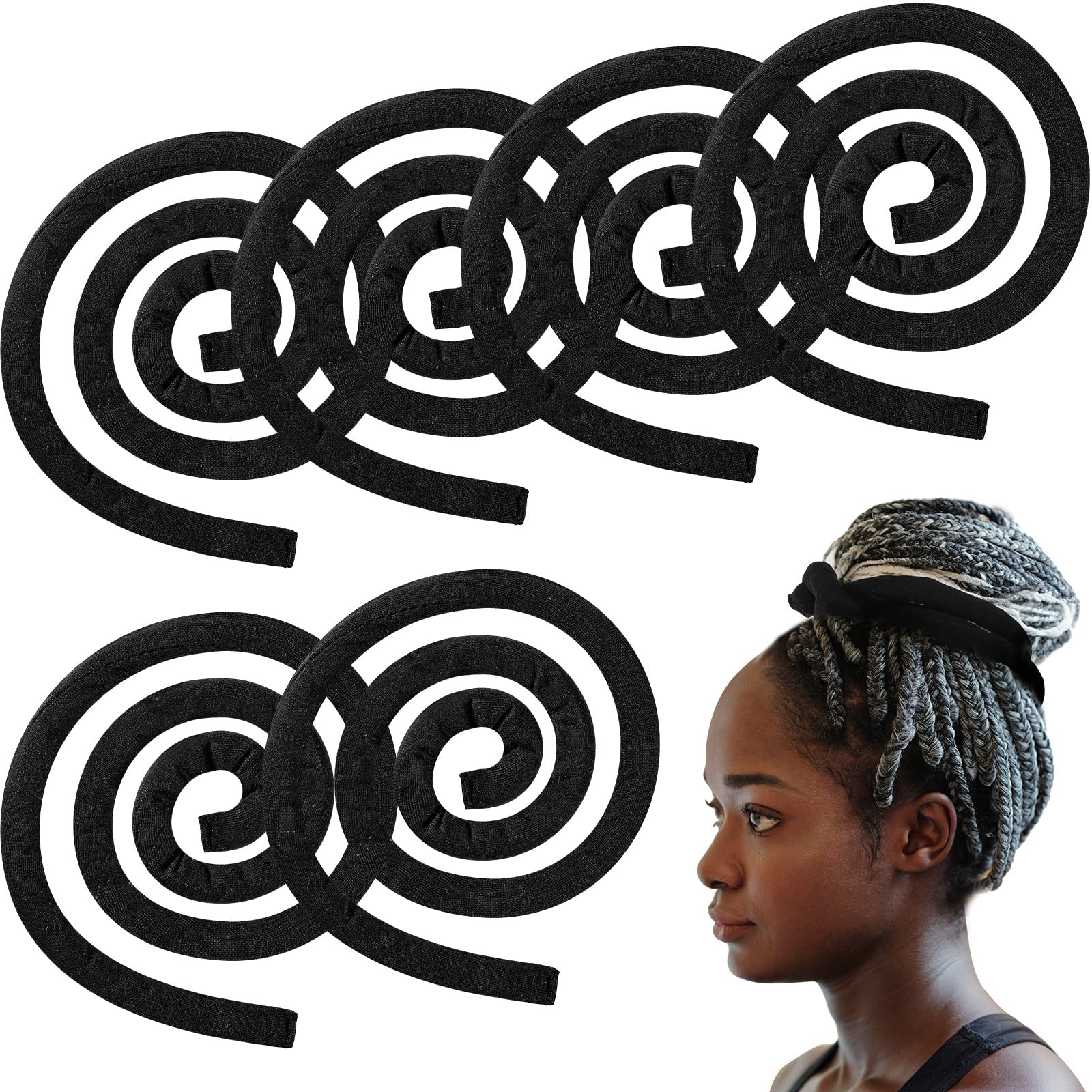 6 Pack Iron Wire Embedded Hair Ties - Spiral Lock Hair Bands for Women & Men - Bendable Dreadlocks Holders for Thick Curly Hair (Black) - Perfect for Gym, Yoga, Workout and Daily Styling