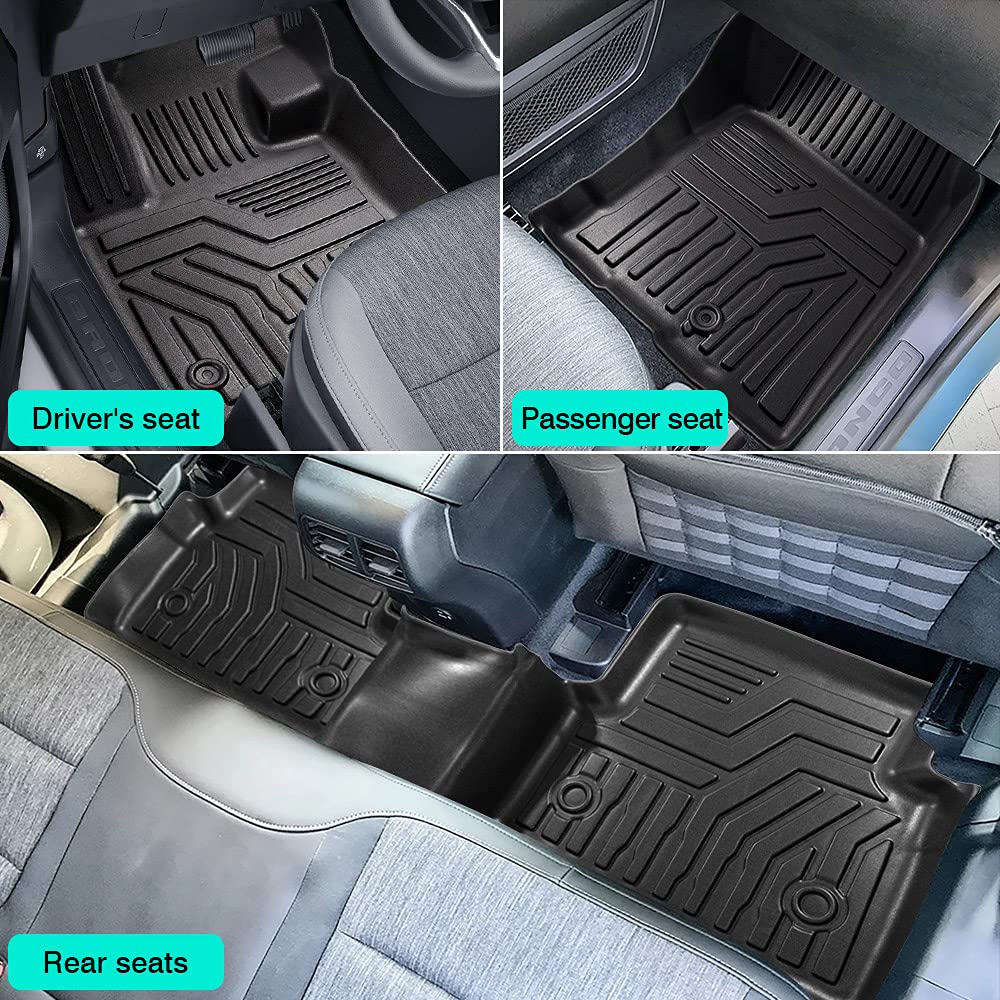 2021-2024 Ford Bronco Sport All-Weather Floor Mats - Custom Fit 2 Row Car Floor Liners Set (Black) | Durable Protection for Off-Roading, Camping & Daily Commute