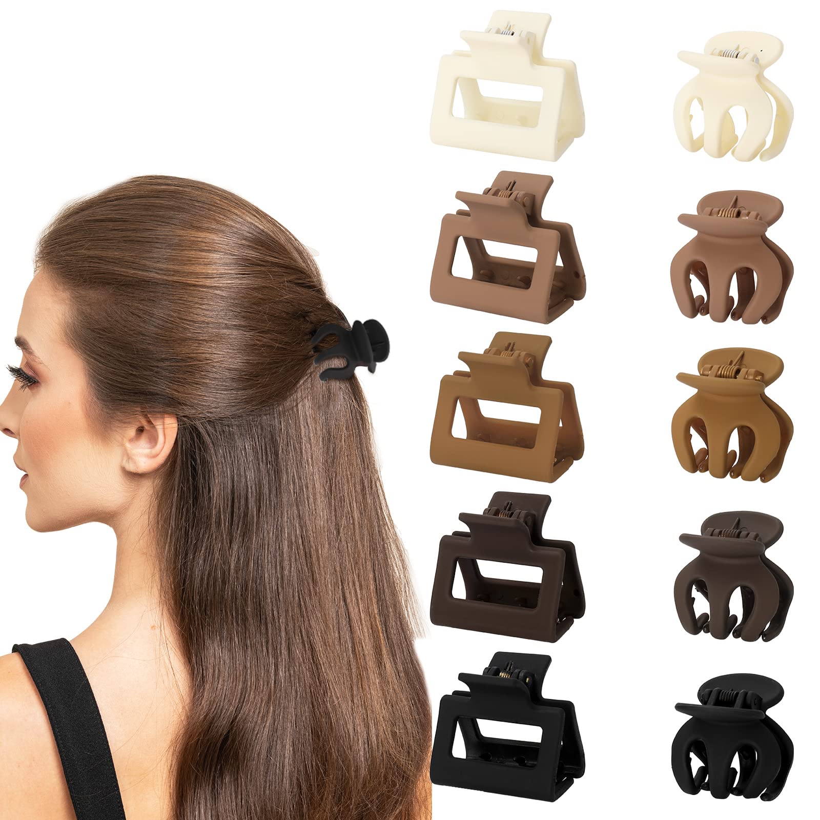 Whaline 10 Pack Small Octopus Hair Claw Clips - Matte Square Hair Clips for Women & Girls (5 Colors, Non-Slip Strong Hold) - Perfect for Thick & Thin Hair, Styling, Ponytails & Birthday Gifts
