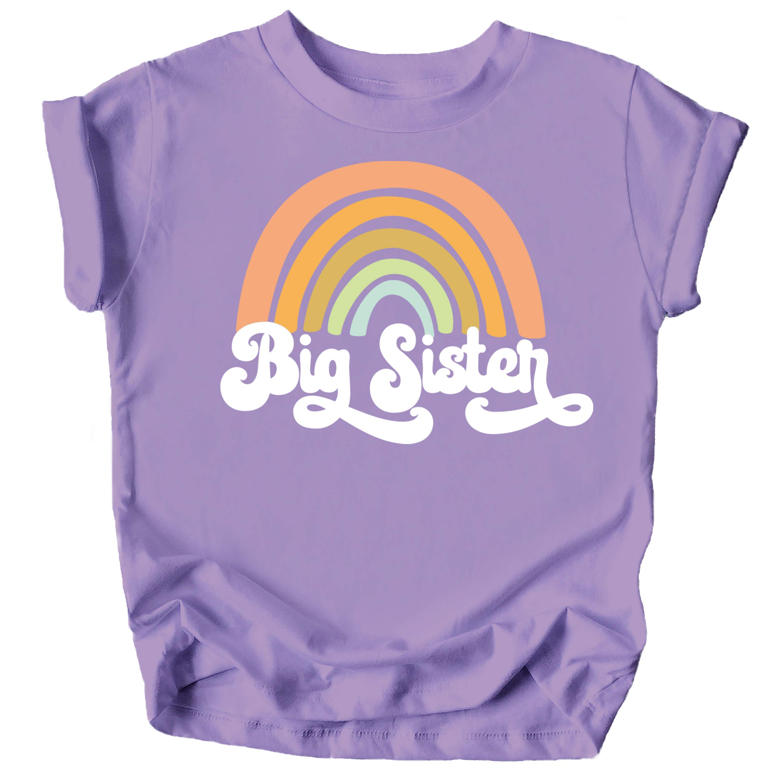 Vintage Rainbow Big Sister Sibling Reveal Announcement T-Shirt for Baby & Toddler Girls - Matching Sibling Outfits for Gender Reveal, Pregnancy Announcement & Family Photos