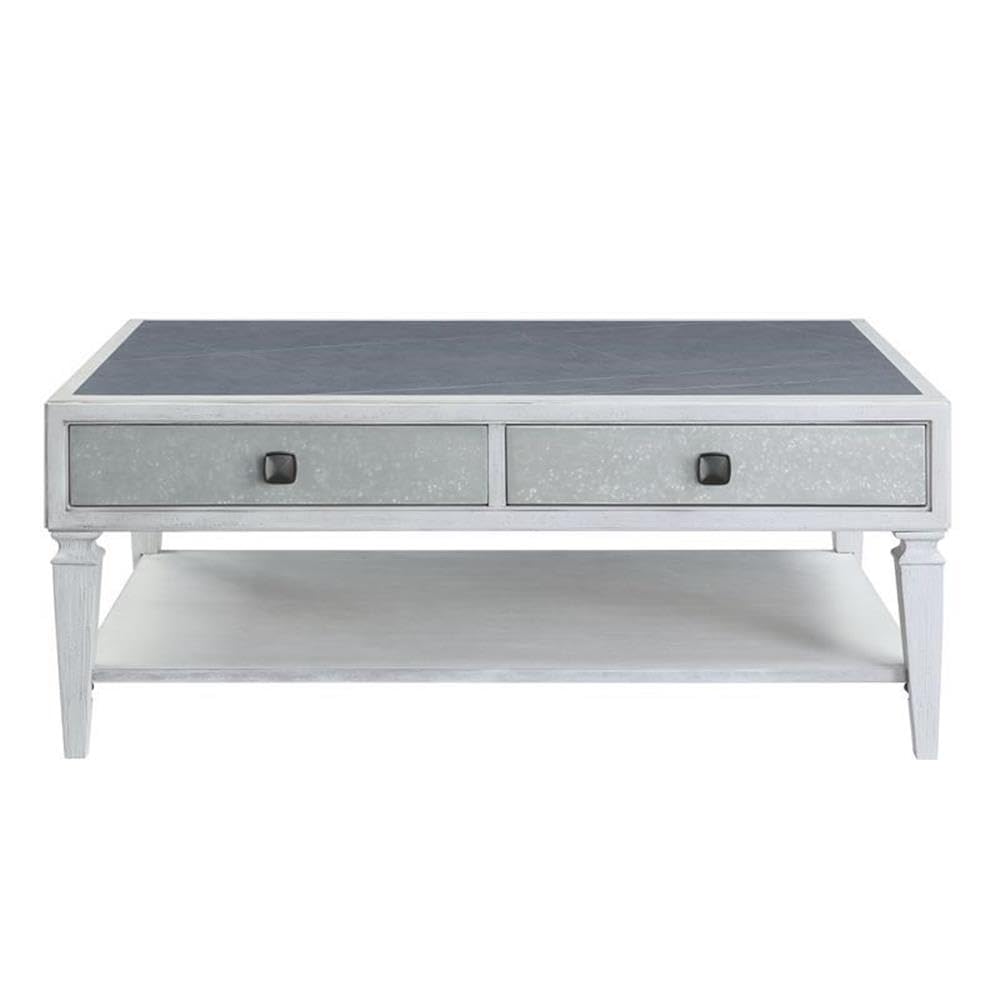 Acme Katia Coffee Table - Rustic Gray & Weathered White Finish - Perfect for Living Room, Lounge & Modern Farmhouse Decor