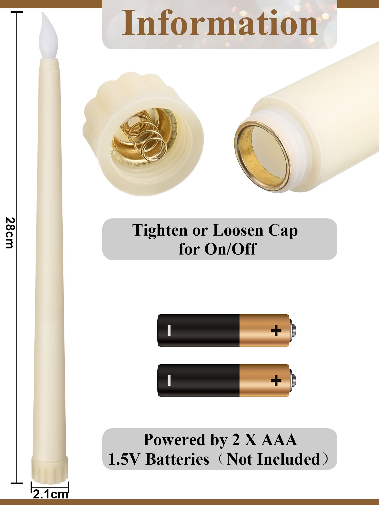 100 Pcs Flameless LED Taper Candles 11 Inch - Battery Operated Ivory Candles for Candlesticks - Flickering Effect for Halloween, Christmas, Birthday, Wedding Party Decorations - Safe & Reusable Indoor/Outdoor Lighting