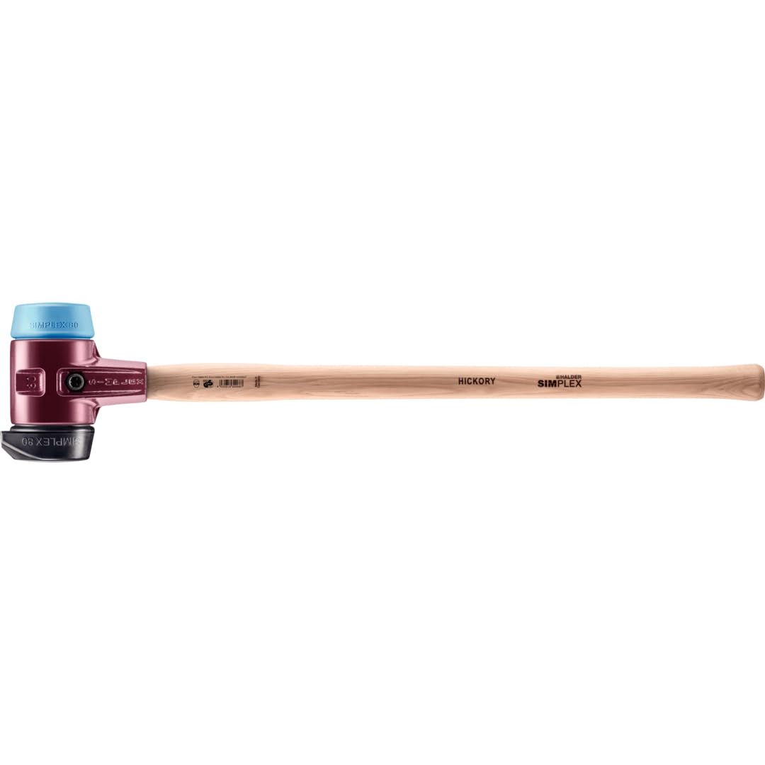 Simplex 80 Sledgehammer with Soft Blue Rubber Grip & Stand-Up P Black Rubber Inserts - Durable Cast Iron Housing & Wood Handle - Perfect for Construction, Demolition & Heavy-Duty Work