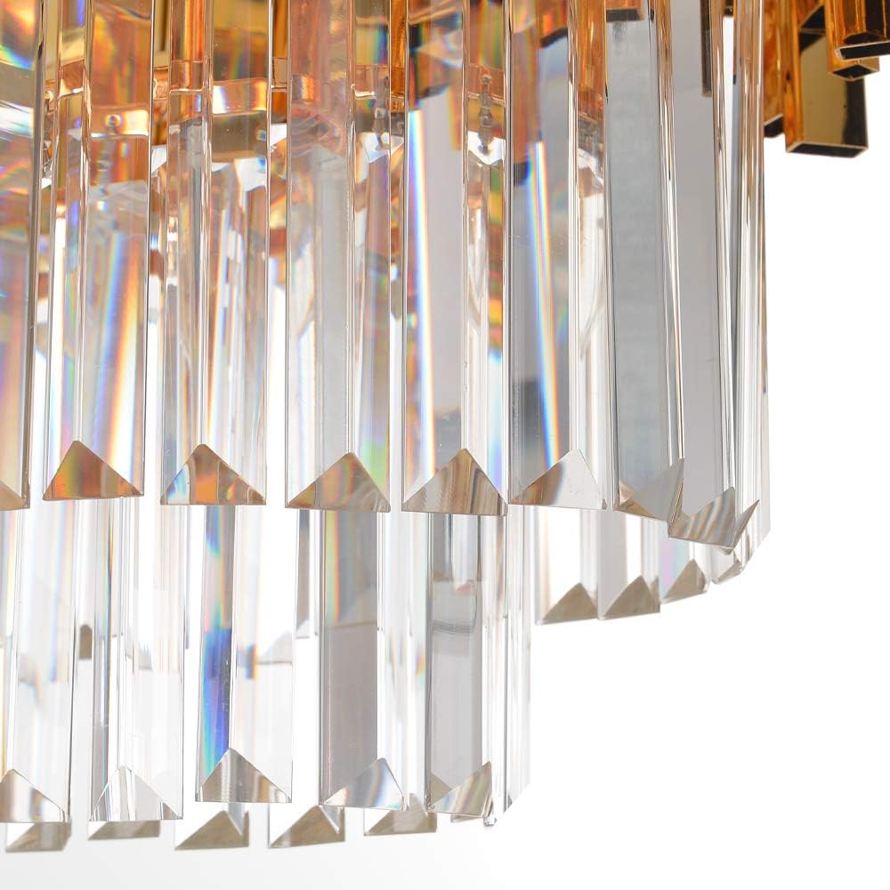 Luxury Modern Crystal Linear Chandelier - Oval Raindrop Pendant Ceiling Light Fixture in Gold | Elegant Lighting for Kitchen Island, Dining Room, Living Room & Bedroom | Perfect for Home Decor, Wedding Venues and Luxury Interior Design