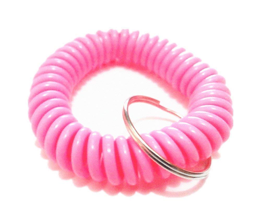 Flexible Plastic Spring Spiral Wrist Coil Band - Stretchable Key Chain Ring Tag - Pack of 100 (Pink) - Perfect for Key Organization, ID Badge Holders, and Office Supplies