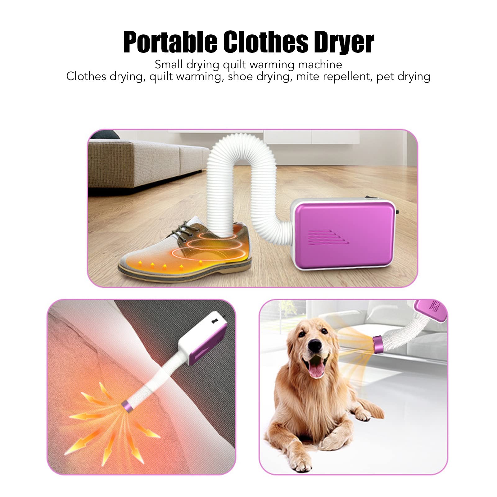 Portable Clothes Dryer - Compact Electric Garment & Shoe Dryer for Travel, Camping, Dorm - Fast Drying Underwear, Socks, Pet Hair - Energy Efficient Purple Laundry Dryer for Small Spaces & Apartments