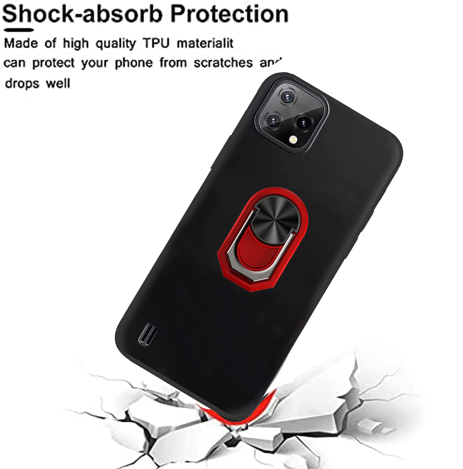 Shockproof Blackview A55 Case with Kickstand & 360 Ring Holder - Slim Protective Phone Cover for Blackview A55 2022 (Red) - Perfect for Work, Travel, and Everyday Use
