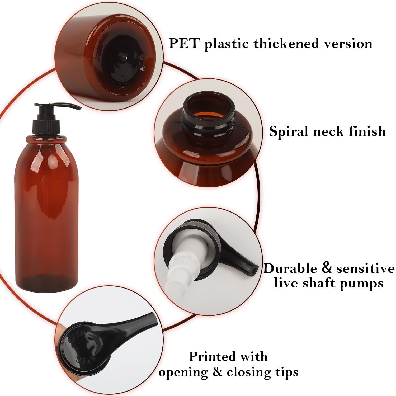 32 Oz Refillable Shampoo & Conditioner Bottles with Pumps - 4-Pack Eco-Friendly Plastic Dispensers for Body Wash, Soap & Lotion (1L, Amber) | Perfect for Bathroom, Salon, Travel & Sustainable Home Use