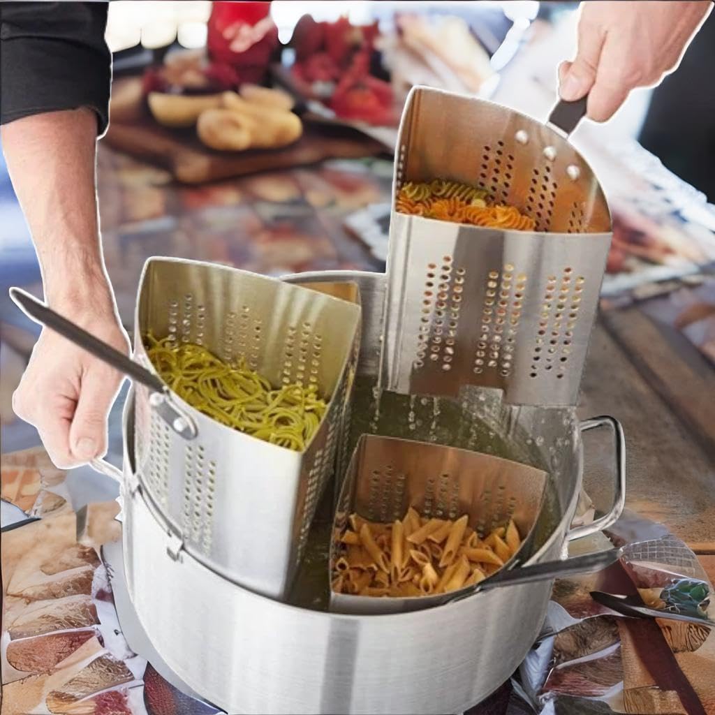 5-Piece Vegetable and Pasta Cooker Set - 20 Qt. Aluminum Pot with 5 Qt. Stainless Steel Strainer Baskets - Cook Multiple Servings Simultaneously - Perfect for Family Dinners, Meal Prep, and Large Gatherings