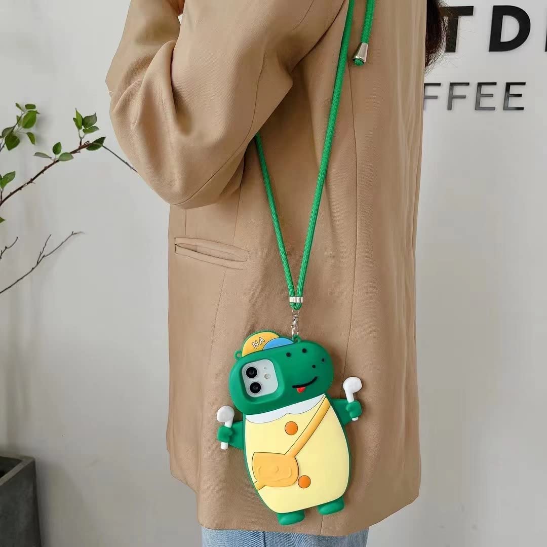 3D Cartoon Dinosaur Soft Silicone Case for iPhone 12 Pro Max - Cute Kawaii Anti-Fall Shockproof Cover with Lanyard | Unique Funny Phone Protector for Everyday Use, Work & Travel