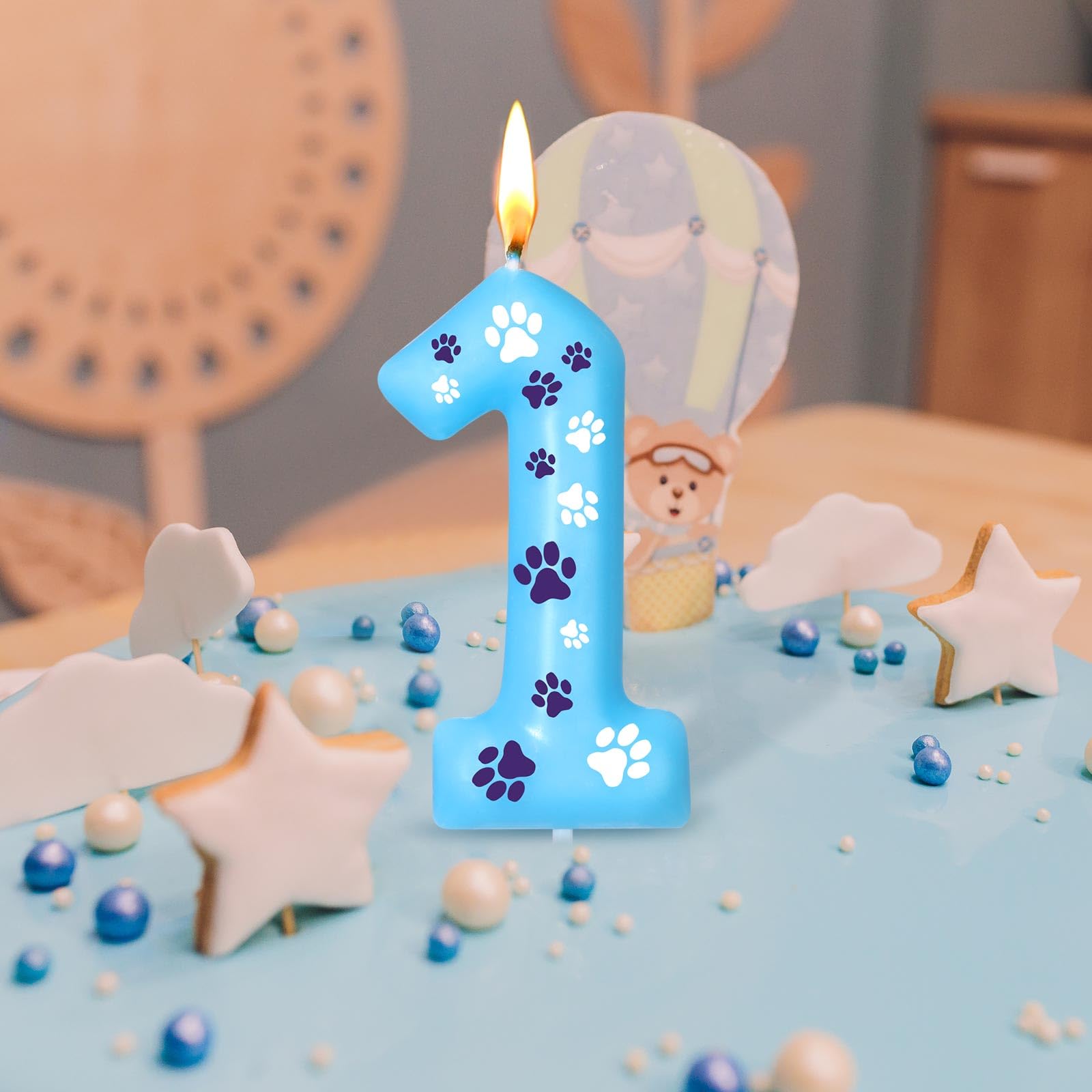 Blue Dog Paw Birthday Candles - Cake Topper for Dog Themed Parties