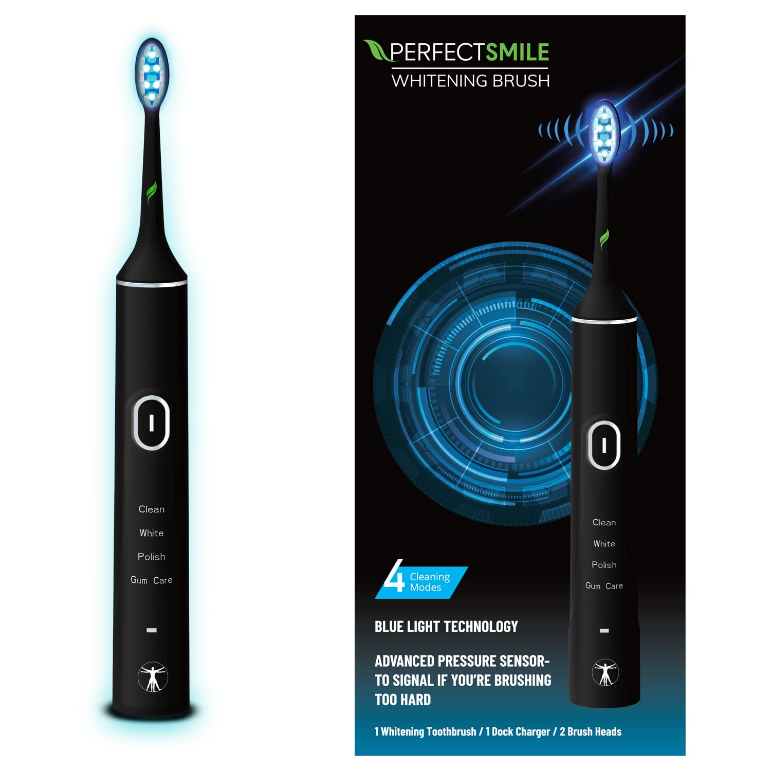 Perfect Smile Whitening Electric Toothbrush - 3 Shades Whiter Teeth in 7 Days, Dentist Recommended & Clinically Proven, LED Light Technology with 4 Brushing Modes for Sensitive Teeth, Deep Cleaning & Gum Care - Ideal for Home Use, Travel & Daily Oral Hygiene Routine