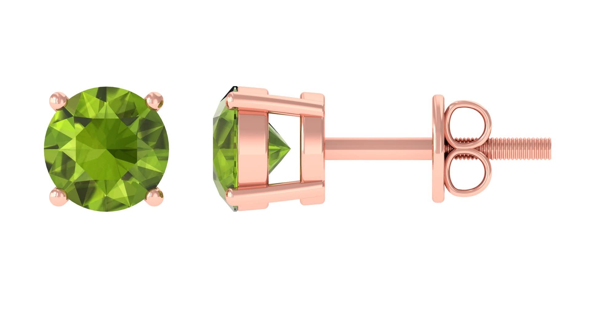 1 CT Peridot Solitaire Stud Earrings - 5 MM Round Green Peridot Earrings for Women - August Birthstone Jewelry - 14K Solid Gold - Perfect for Birthdays, Anniversaries & Everyday Elegance