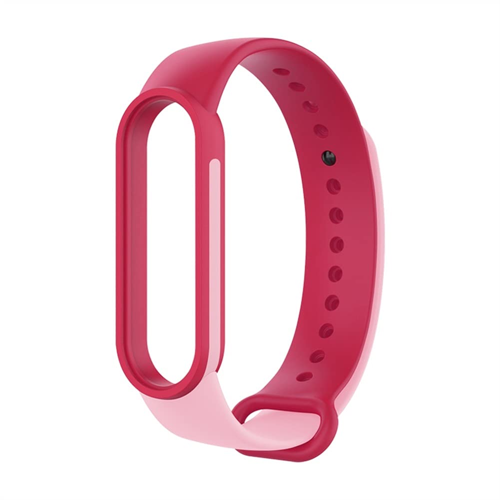 Soft Silicone Replacement Watch Band for Mi Band 5 - Two-Tone Rose Red & Pink Smartwatch Strap Accessory | Perfect for Workouts, Daily Wear & Fashion Styling