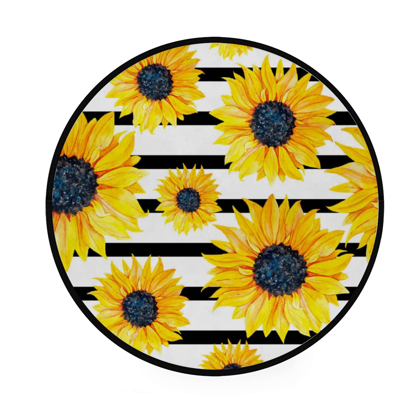 Vantaso 5ft Round Yellow Sunflower Area Rug - Soft Striped Black Floor Mat for Kids, Boys & Girls - Large Non-Slip Foam Rug for Living Room, Playroom, Nursery - Perfect for Playtime, Yoga & Comfortable Relaxation