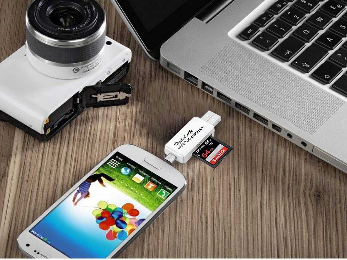 High-Speed SD Card Reader - USB 2.0 OTG Adapter for Micro SD/SD Cards with Standard USB Male Connector - Compatible with Tablets, Smartphones & Laptops - Perfect for Photo Transfer & Data Backup (White)