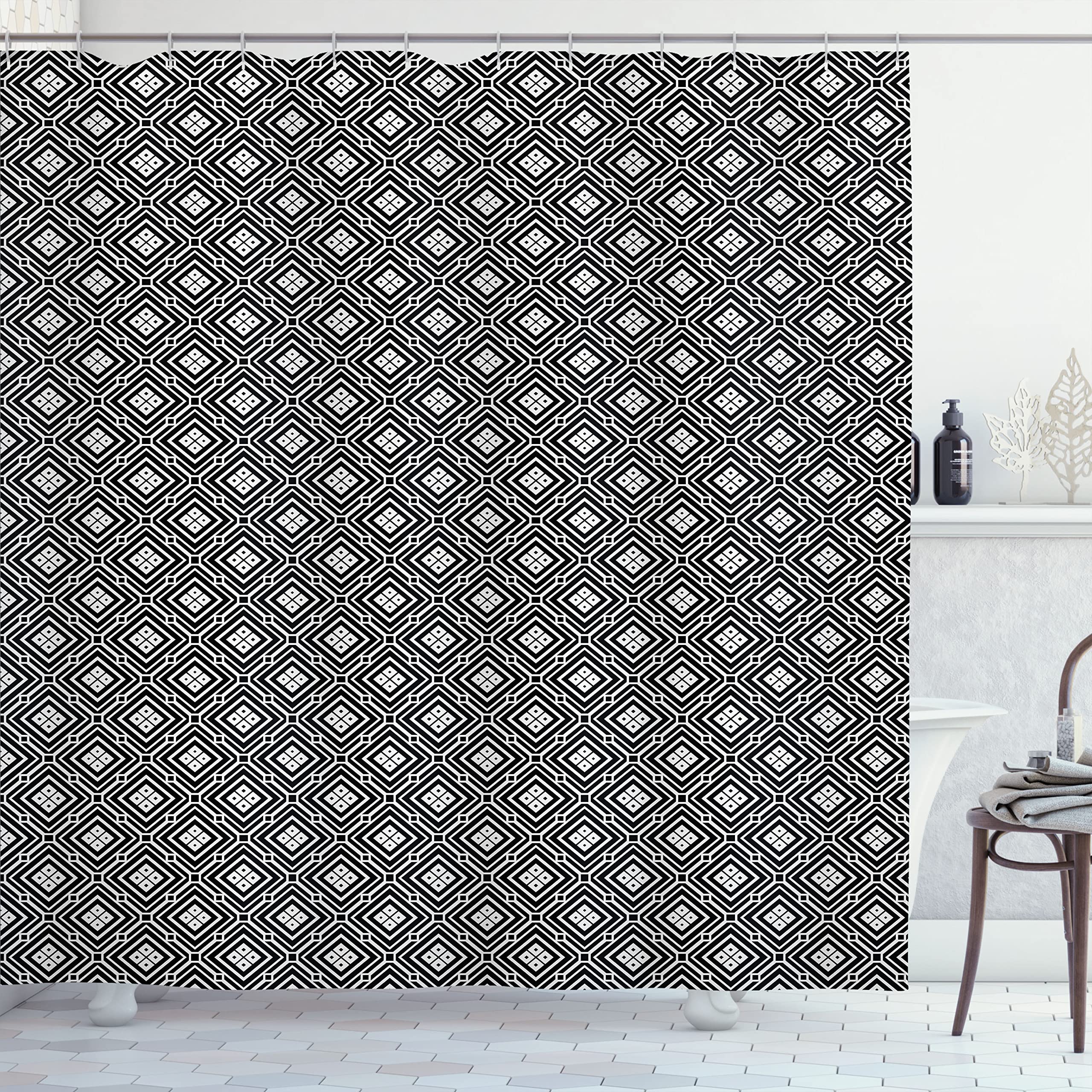 Ambesonne Geometric Rhombus Shower Curtain - Monochromatic Retro Bathroom Decor with Nested Symmetry, 69