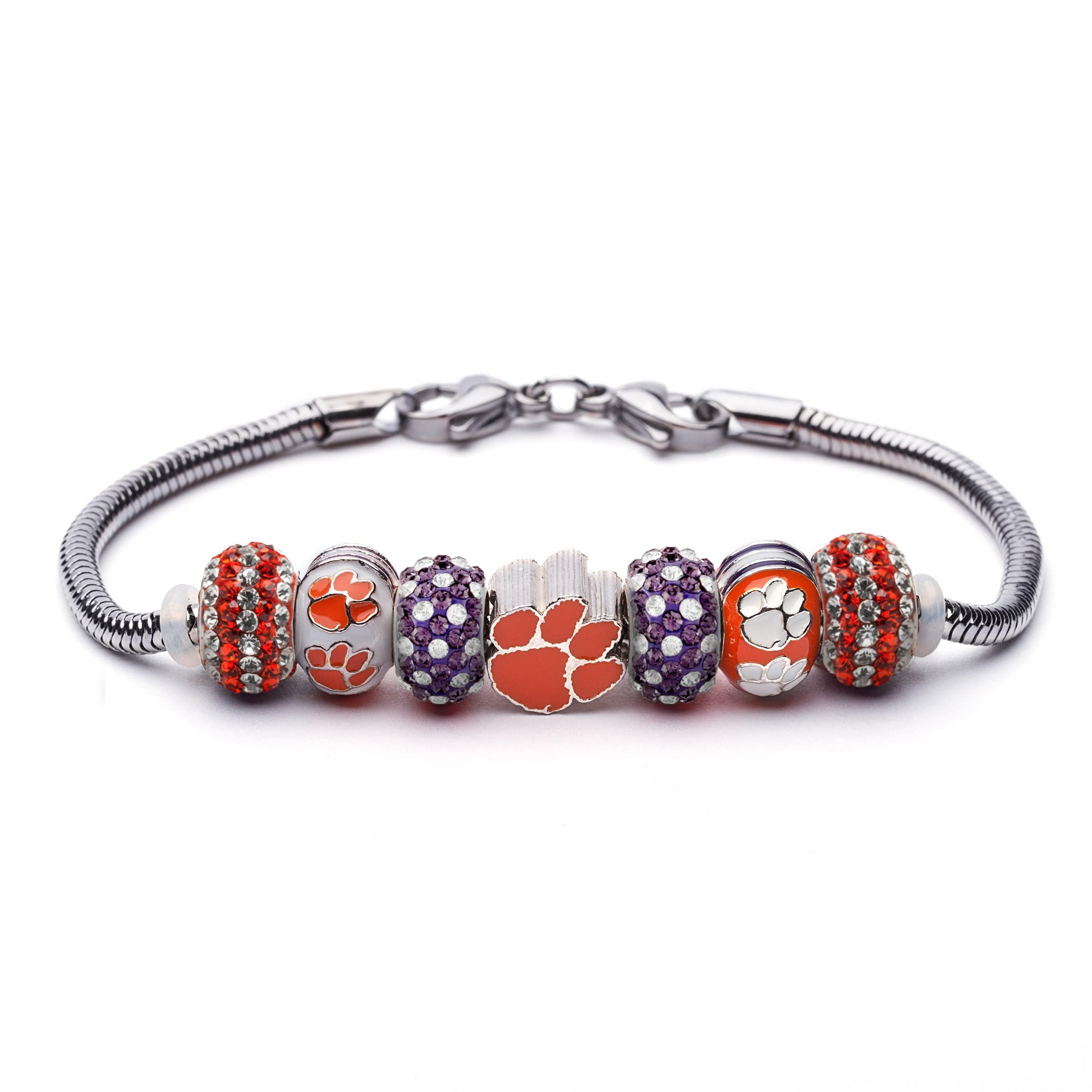Clemson Tigers Charm Bracelet for Women & Men - Stainless Steel Clemson University Jewelry - Perfect Clemson Tigers Gifts for Fans & Alumni - Game Day, Graduation & Everyday Wear