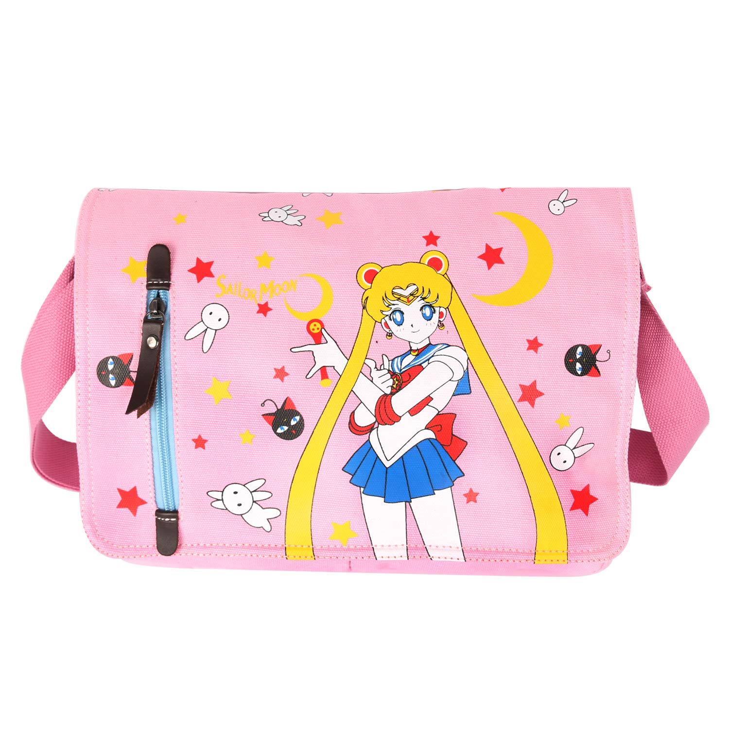 Vanlison Cute Anime Canvas Shoulder Bag - Pink Crossbody Messenger Satchel Book Bag for School, Travel & Daily Use