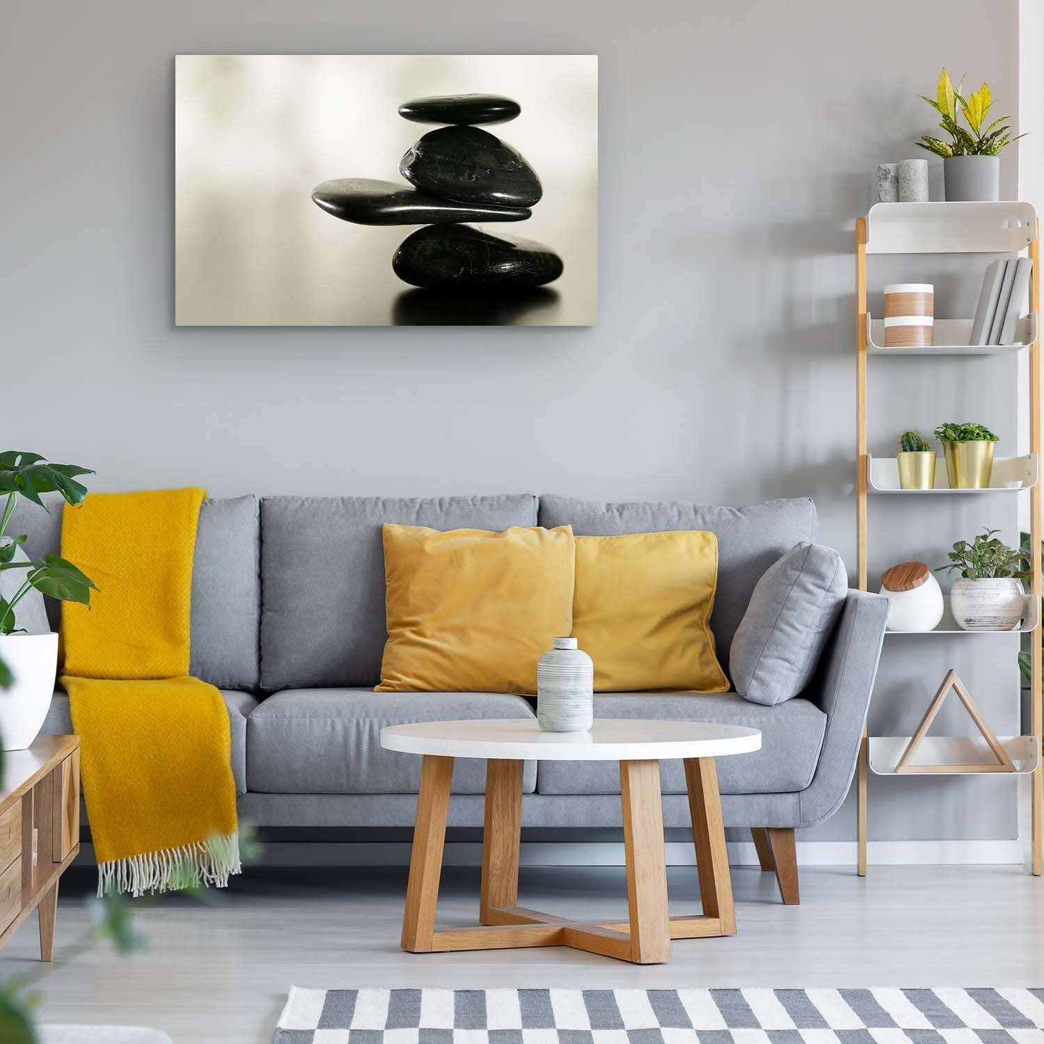 Modern Abstract Glass Wall Art - Startonight Acrylic Zen Decor with Black Stones, 24x36 Inch Contemporary Home & Office Artwork | Perfect for Living Room, Bedroom or Meditation Space