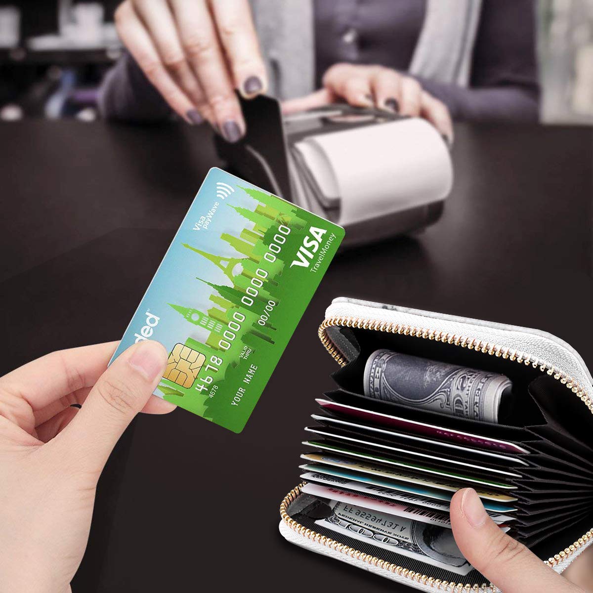 Stylish RFID Blocking Glitter Credit Card Holder for Women - Compact & Secure Small Wallet for Credit Cards, ID & Cash - Perfect for Travel, Shopping & Everyday Use