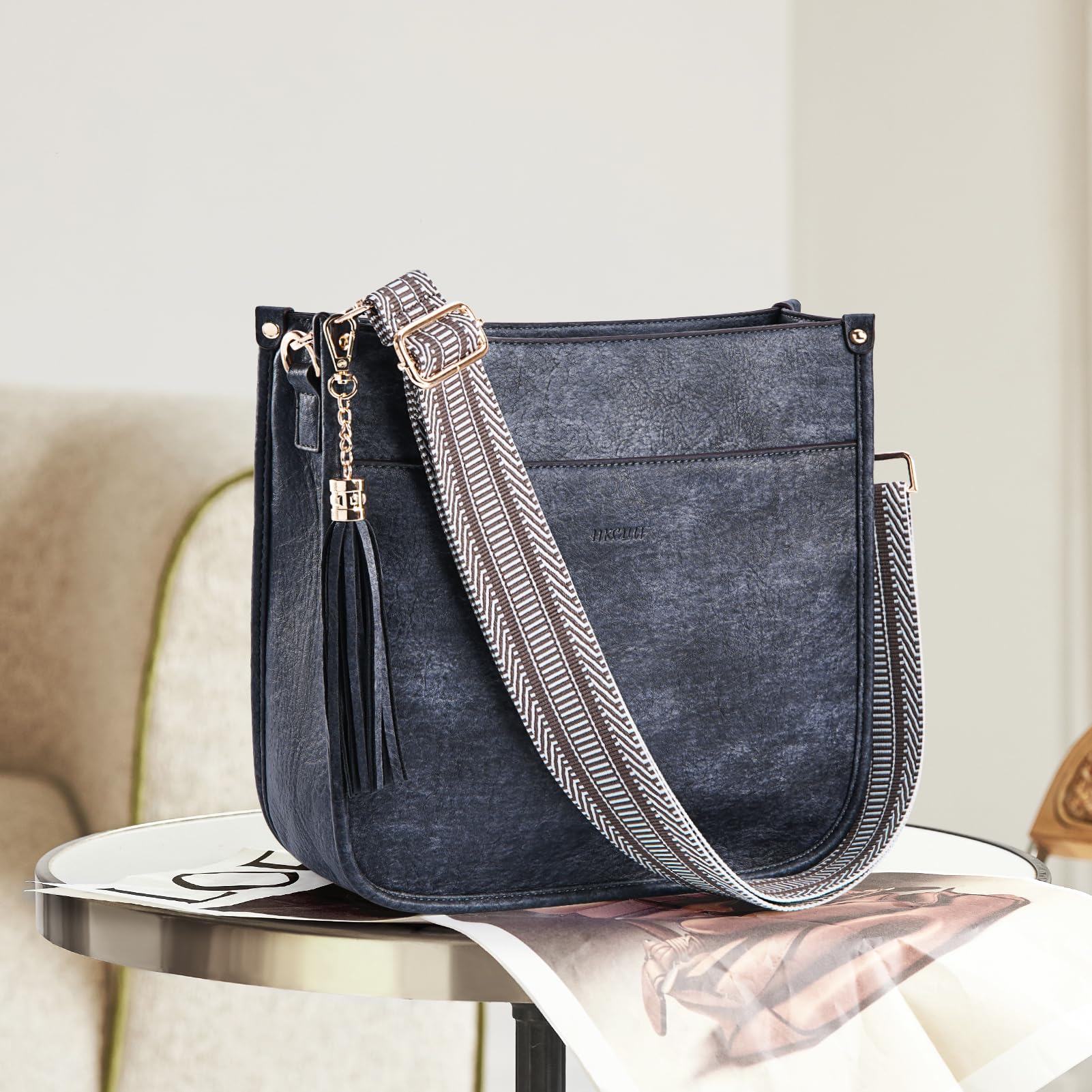 HKCLUF Women's Leather Crossbody Bag & Wallet Set - 2PCS Adjustable Guitar Strap Shoulder Purse for Everyday Use, Travel & Shopping