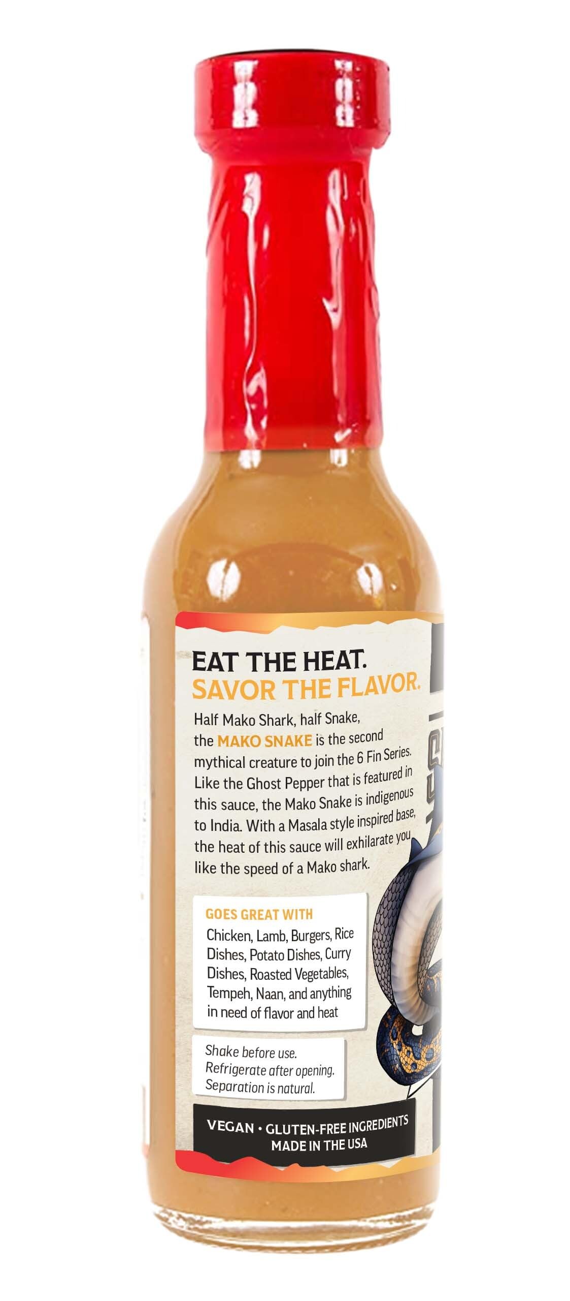 The Spicy Shark Mako Snake Hot Sauce - Extreme Heat Ghost Pepper & Carolina Reaper Blend - Featured on Hot Ones Show - Perfect for Wings, Tacos, Burgers & Spicy Food Challenges
