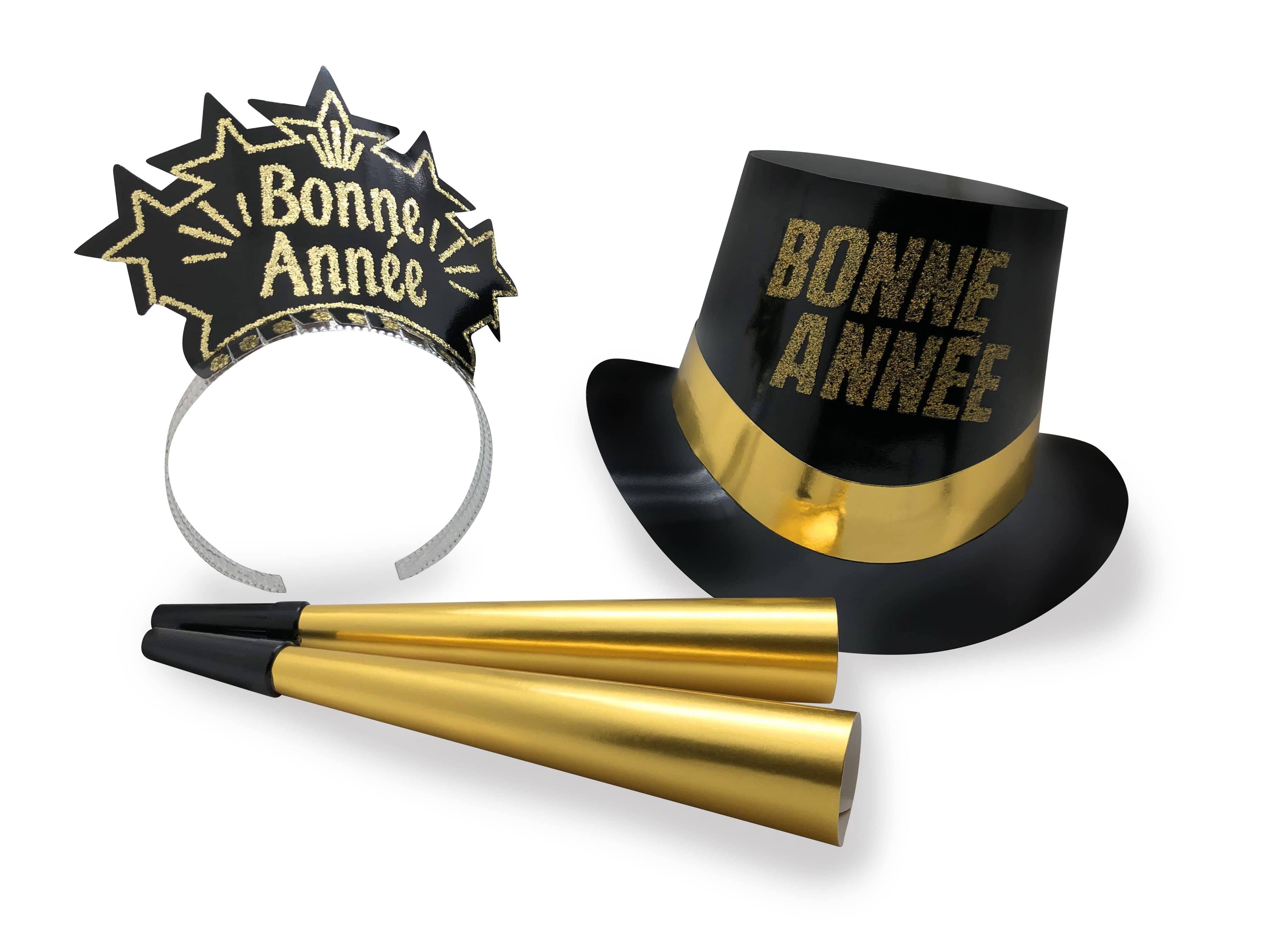 Bonne Année Gold Dust New Year Party Kit for 10 Guests - French-Themed Celebration Supplies for NYE, Christmas & Holiday Gatherings