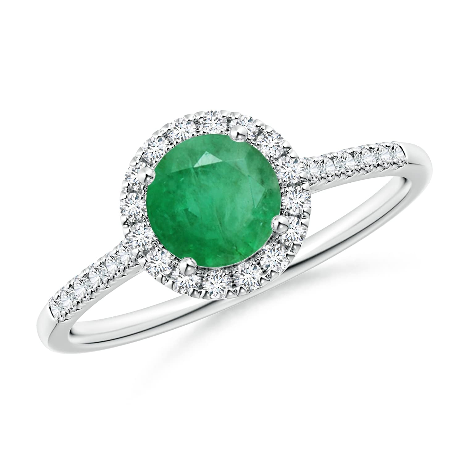 Emerald Halo Engagement Ring with Diamond Accents - 6mm Round Cut Green Gemstone for Women, Wedding, Proposal & Anniversary Gift