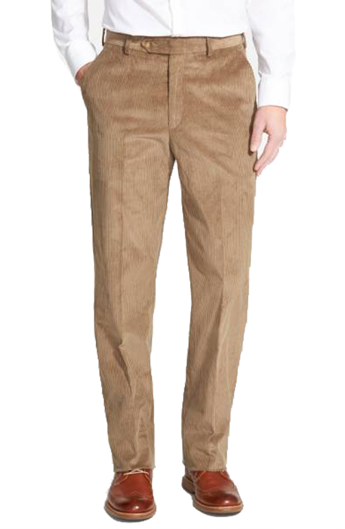 8 Wale Luxury Italian Corduroy Pants for Men - Flat Front Regular Rise Casual Trousers for Work, Office and Everyday Wear