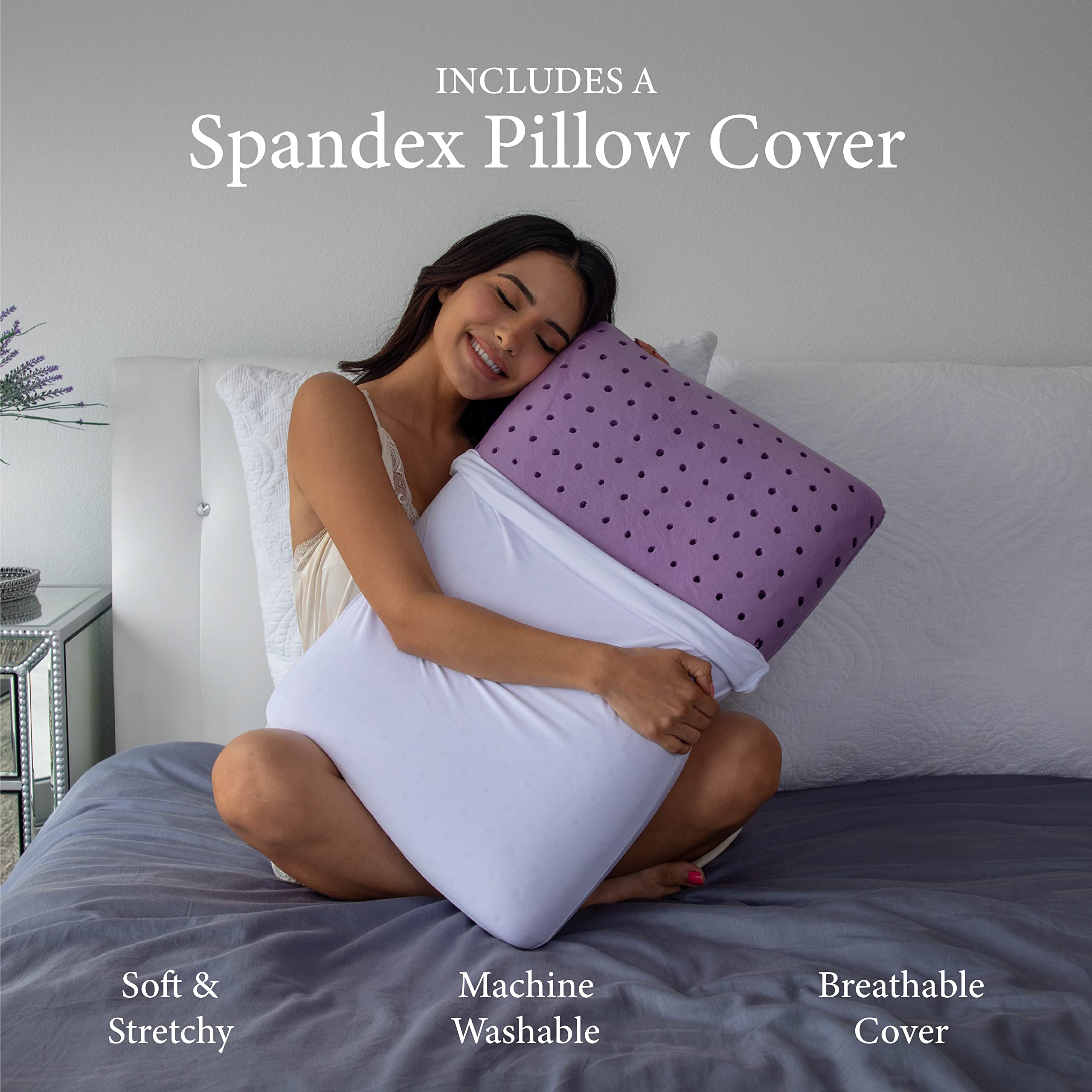 Pharmedoc Cooling Memory Foam Pillows, 2 Pack - Ventilated Lilac Dreamer Bed Pillows for Back & Side Sleepers | Standard Size Orthopedic Support Pillows for Adults | Perfect for Reading, Bed Rest & Nighttime Sleep Comfort