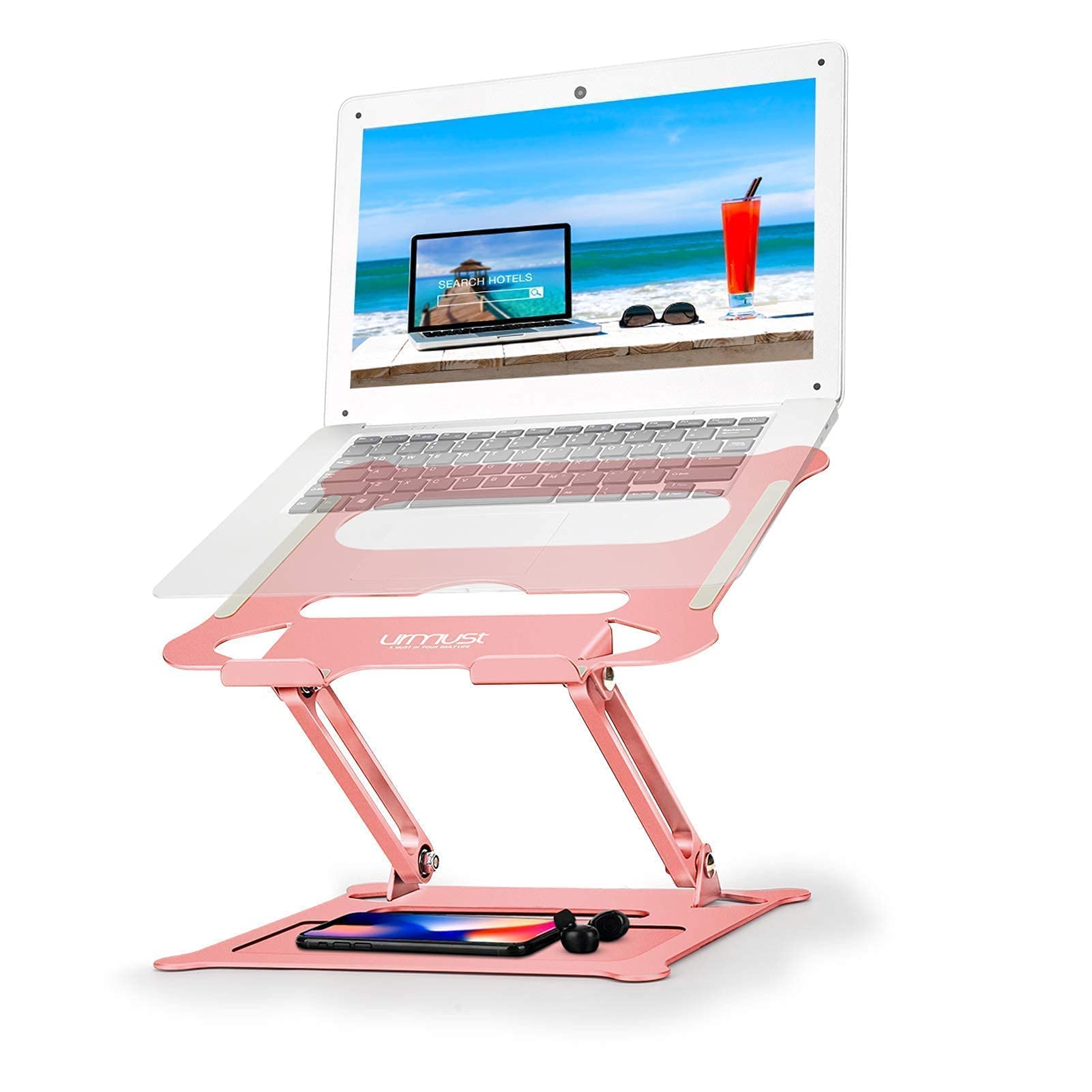 Ergonomic Adjustable Laptop Stand & Phone Holder Set - Rose Gold | Portable Computer Riser for Home Office, Dorm & Travel Use