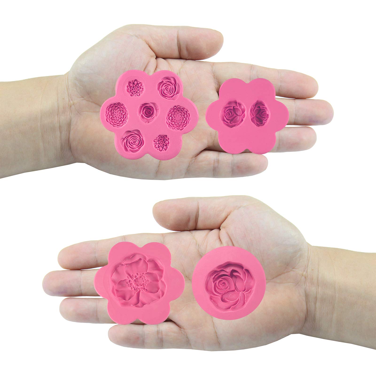 Premium Flower Fondant Silicone Mold Set for Cake Decorating - 4-Piece Kit for Sugarcraft, Cupcake Toppers, Polymer Clay & Soap Making - Perfect for DIY Baking, Wedding Cakes, and Handmade Crafts
