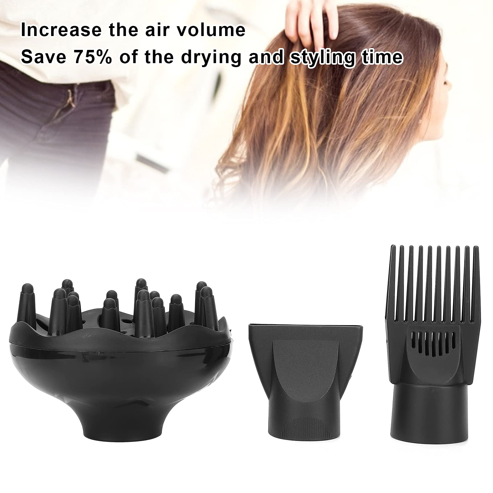 Fybida 3Pcs Hair Dryer Diffuser Nozzle Set - Plastic Attachment & Comb for 2