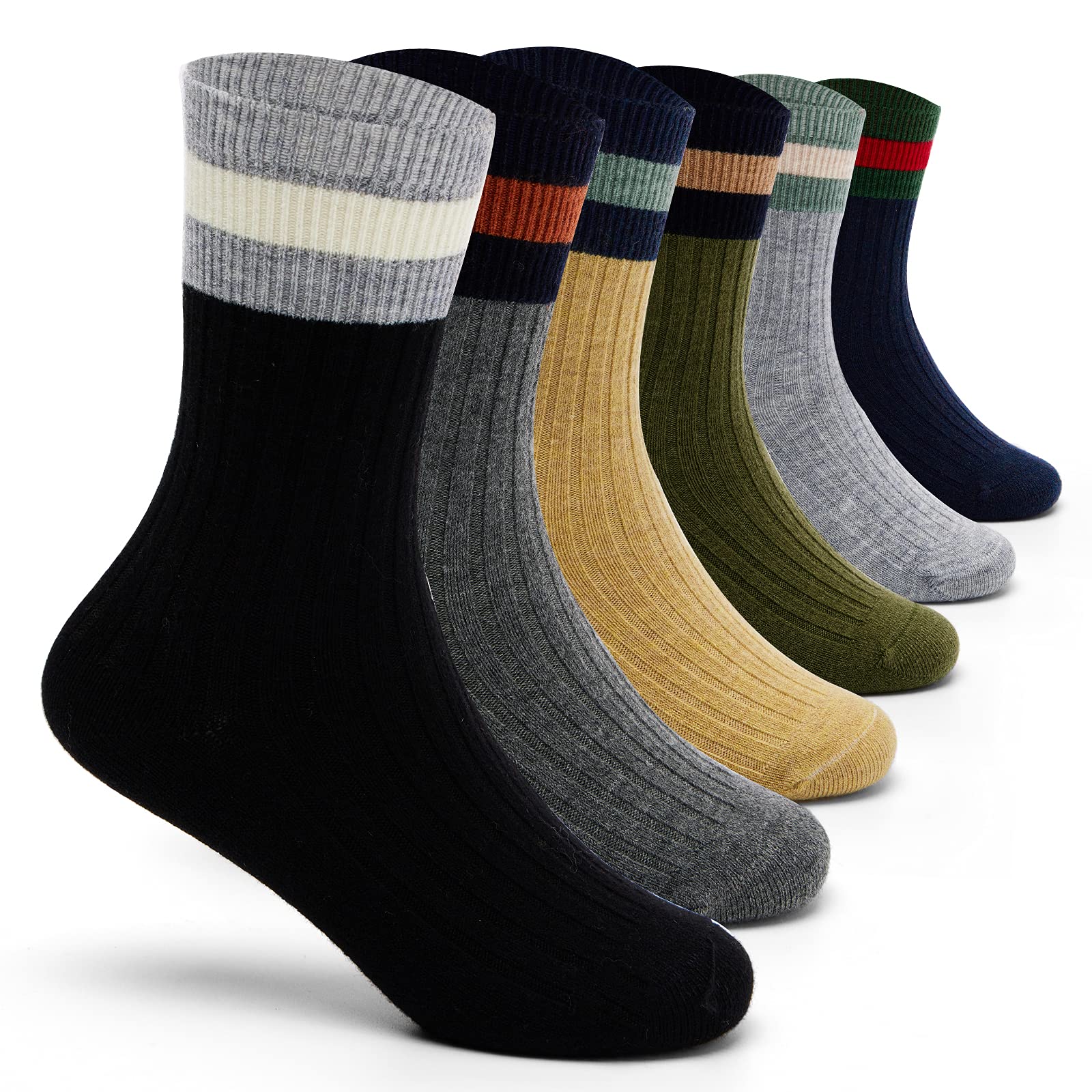 HowJoJo Boys Wool Socks - 6 Pack Kids Winter Warm Thermal Crew Socks for School, Outdoor & Snow Activities - Soft & Cozy Cold Weather Socks for Boys