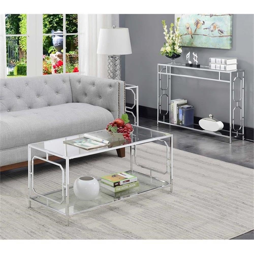 Modern Glass Coffee Table with Chrome Frame - Sleek & Stylish Living Room Centerpiece for Home Decor