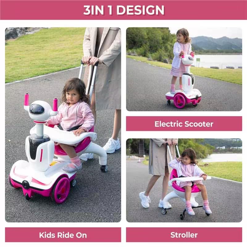 TOBBI Kids 3-in-1 Electric Robot Buggy Toy - Remote Control Ride On Car & Scooter for Toddlers with Speed Adjustment & Safety Stop - Convertible Push Buggy, Electric Car & Scooter (Pink & White) - Perfect for Indoor Play, Outdoor Adventures & Birthday Gifts