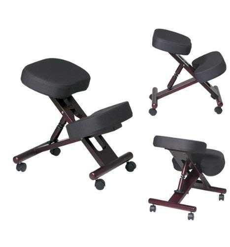 Office Star KC Series Ergonomic Adjustable Knee Chair with Memory Foam Padding & Casters - Mahogany Wood Base - Perfect for Home Office, Meditation & Posture Correction