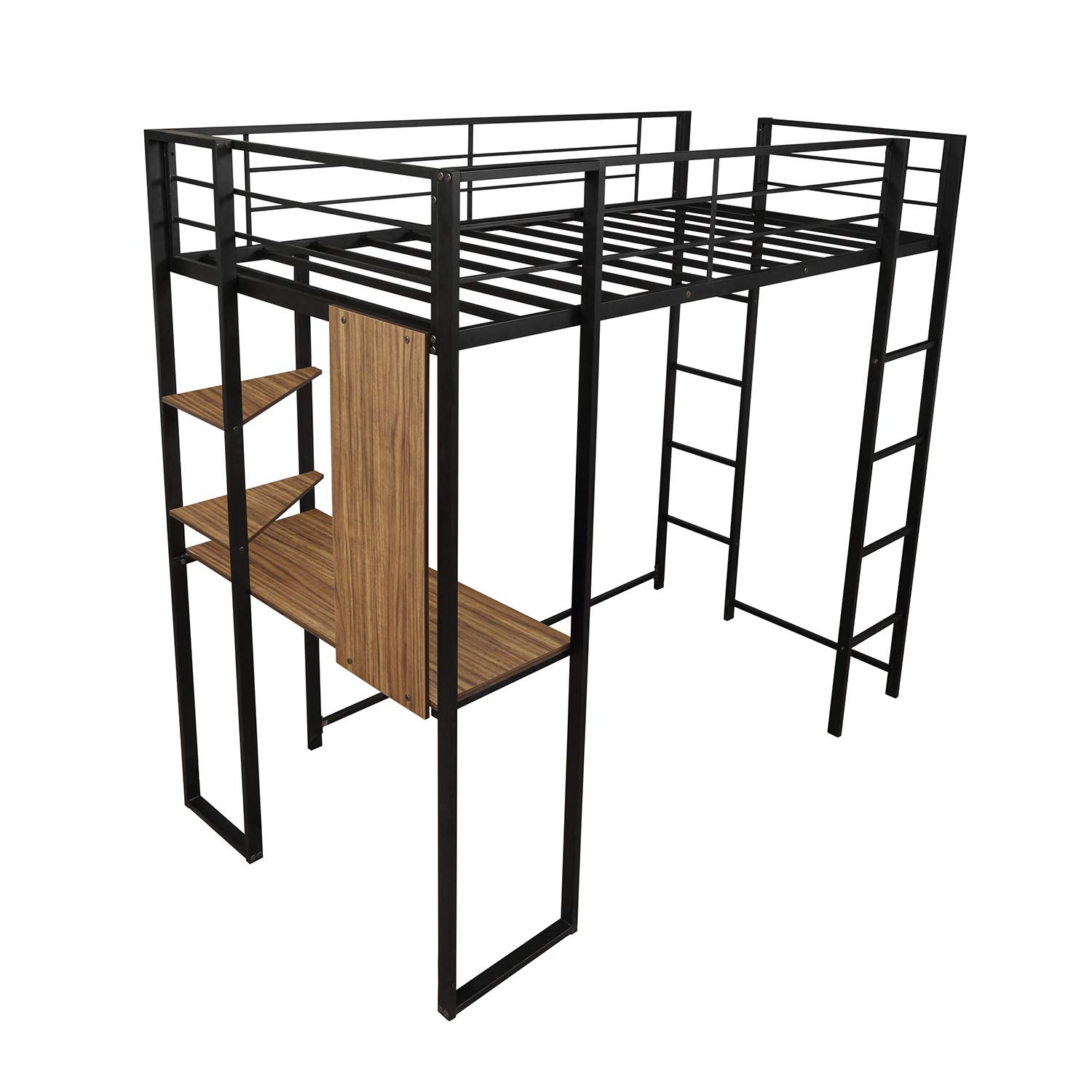 Danxee Loft Twin Bunk Bed with Shelves & Desk - Space Saving High Sleeper Bed with Full Guardrails & Dual Ladders for Kids, Teens, Dorms & Small Rooms | Perfect for Shared Bedrooms, Studio Apartments & Guest Rooms