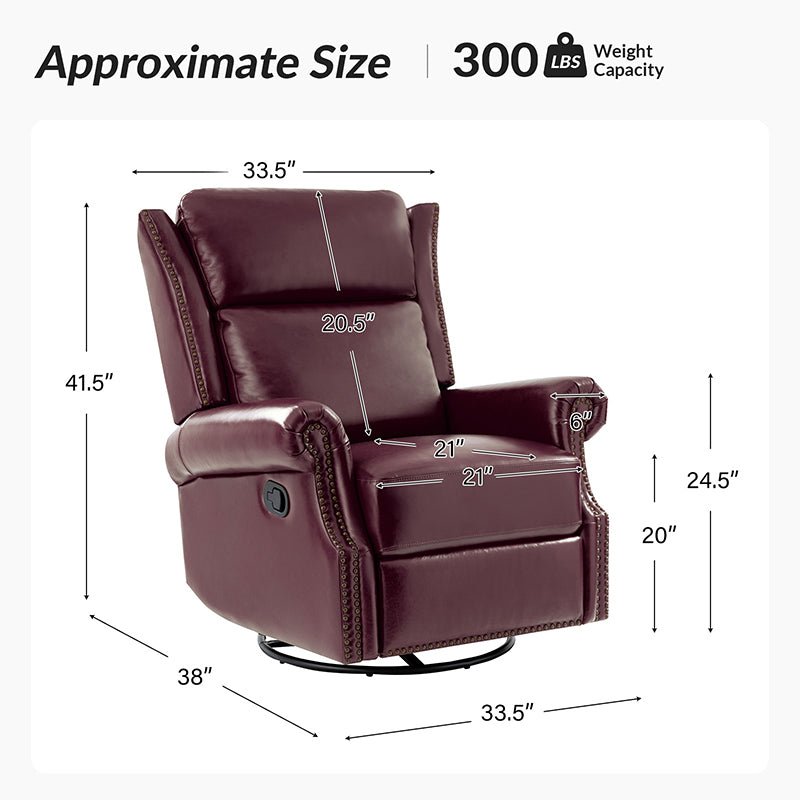 Martina Genuine Leather Manual Swivel Glider Recliner Chair - Comfortable Living Room Seating for Relaxing, Reading & Nursing
