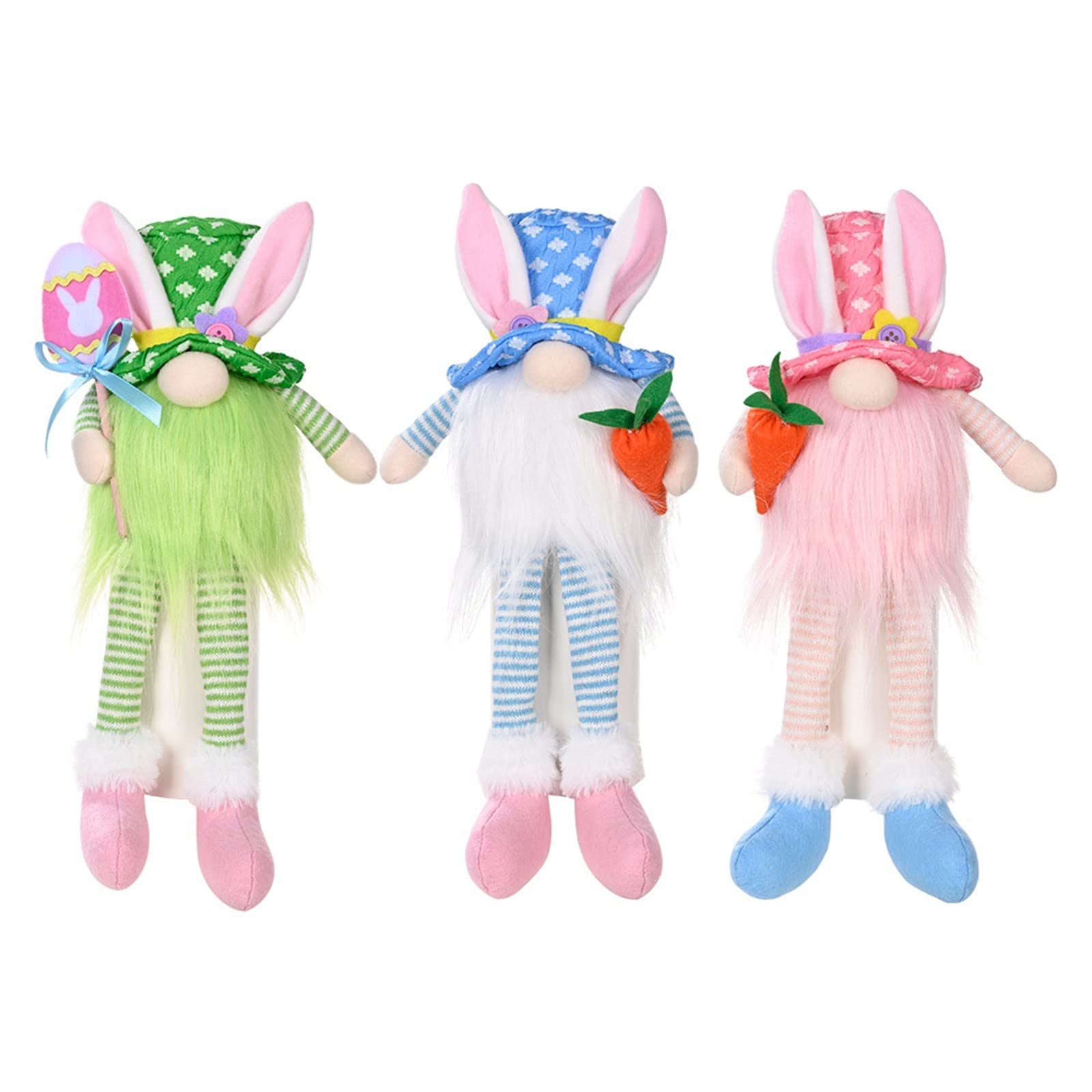 Easter Bunny Gnome Ornaments Set - 3PCS Colorful Plush Bunny Gnomes for Easter Tree Decor, Valentine's Day Home Decorations | Perfect for Easter Egg Hunts, Spring Parties & Festive Gift Giving