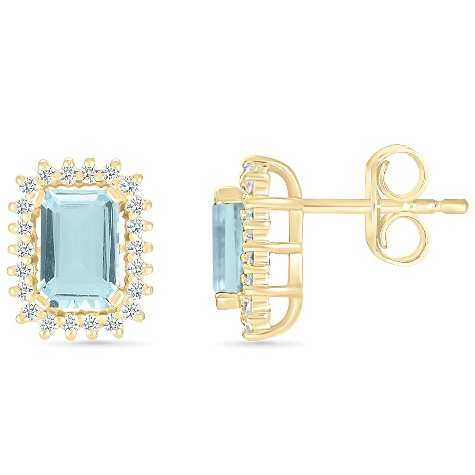 10k Yellow Gold Aquamarine & White Sapphire Halo Earrings - Elegant Birthstone Jewelry for Women, Perfect for Weddings, Anniversaries & Special Occasions