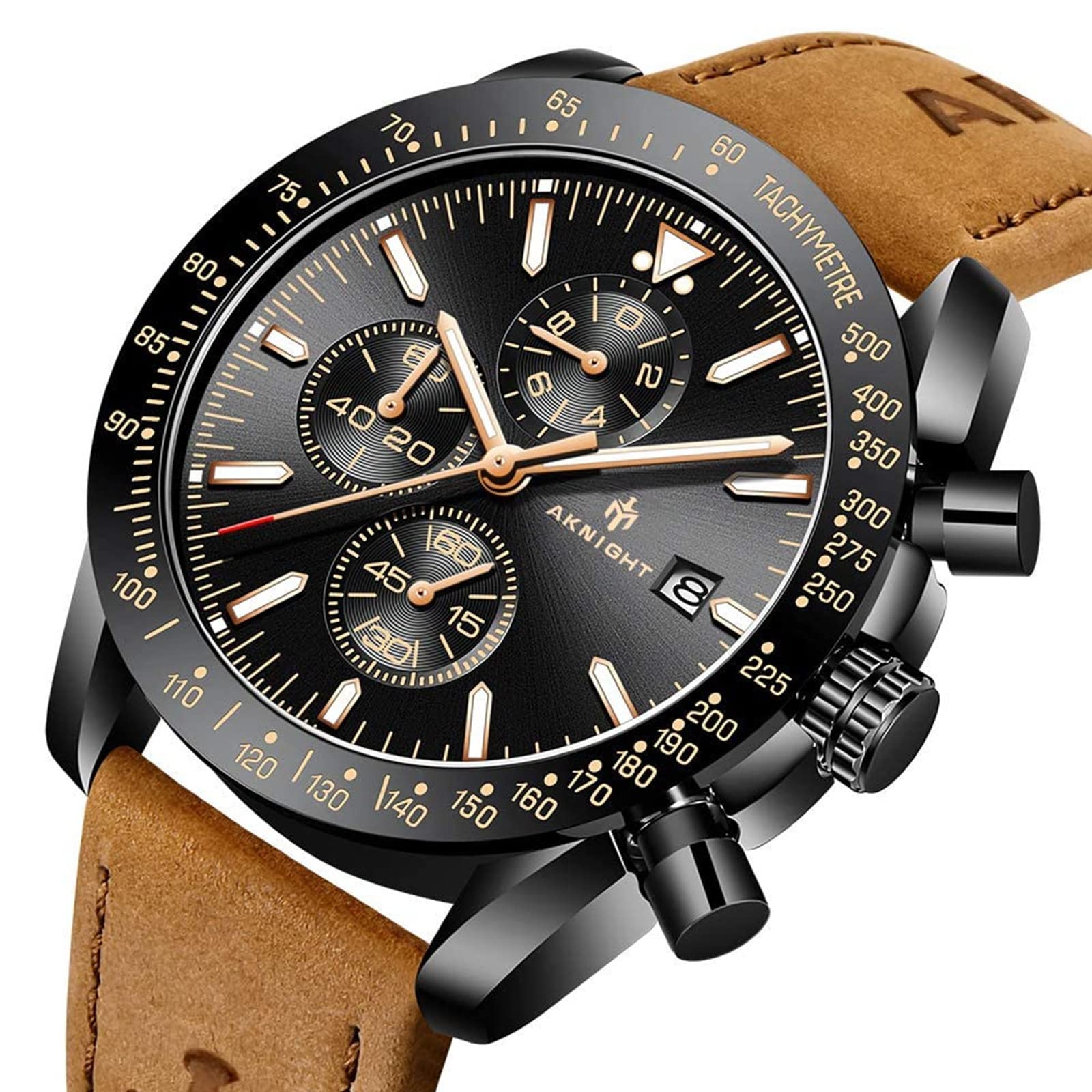 BENYAR AKNIGHT Men's Watch 45mm Big Face Waterproof Analog Quartz Chronograph - Business, Work, Sport & Casual Dress Watch with Calendar & Luminous Hands - Perfect for Office, Outdoor Activities & Daily Wear