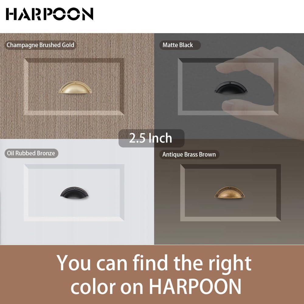10 Pack HARPOON 2.5 Inch Center Hole Cabinet Handles - Matte Black Drawer Pulls for Kitchen Cabinets, Dressers & Furniture Hardware (Perfect for Home Renovation & DIY Projects)