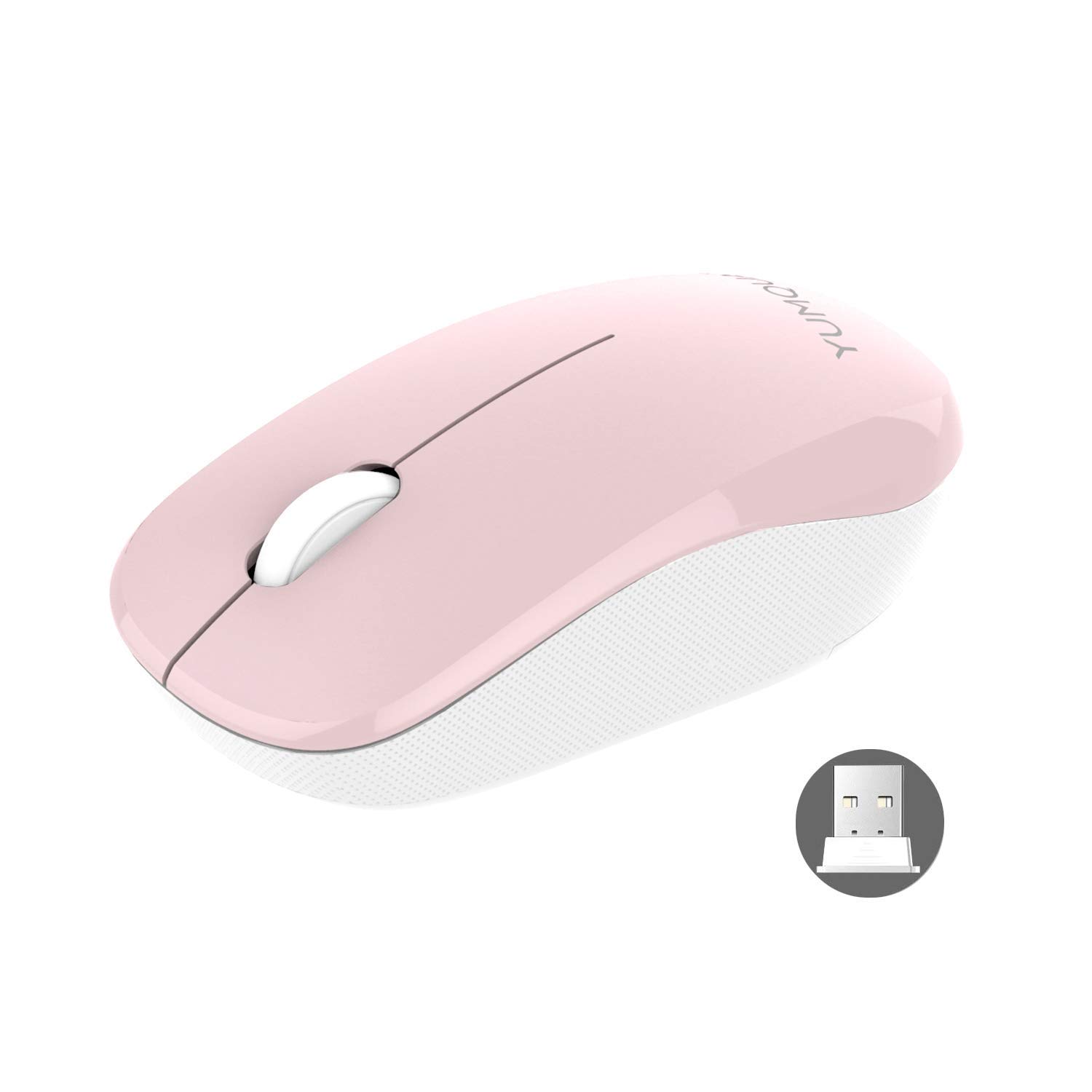 YUMQUA 2.4G Wireless Silent Mouse with USB Nano Receiver - Ergonomic Optical Cordless Mouse for Laptop, PC, Chromebook, Desktop (Pink & White) - Perfect for Home Office, School, Gaming and Travel Use