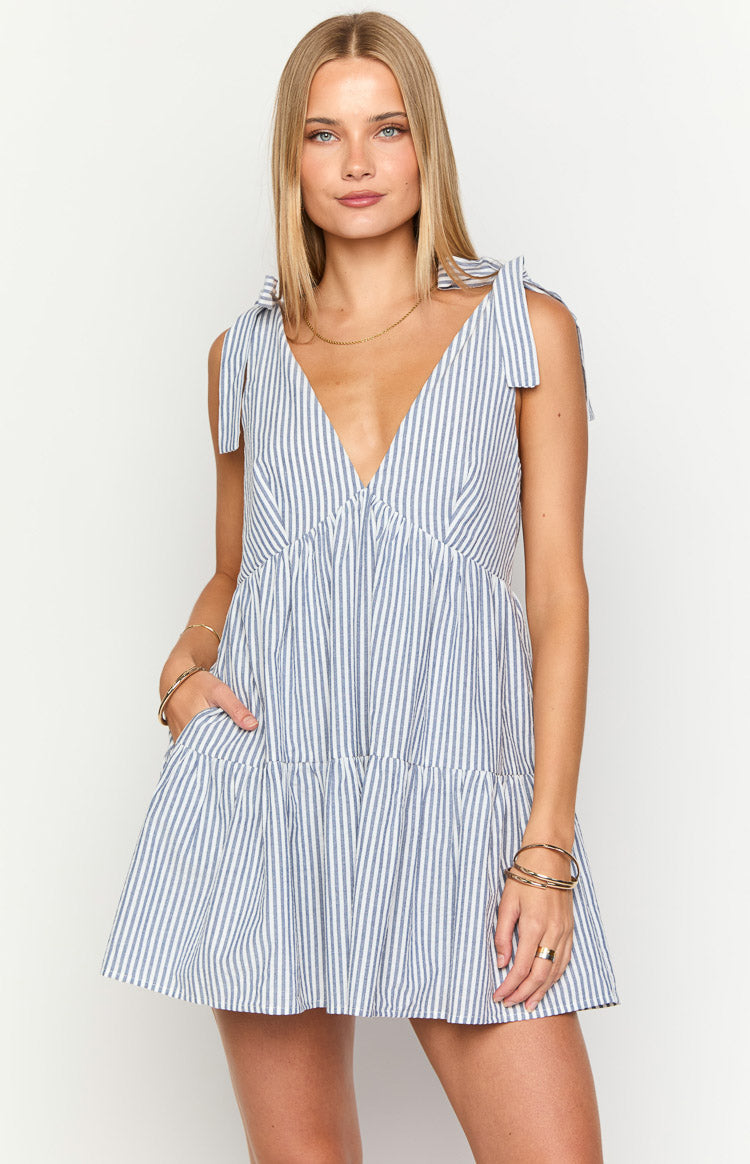 Angel Girl Blue Stripe Mini Dress - Summer Casual Sleeveless Flowy Dress for Women, Perfect for Beach Vacation, Date Night & Party Wear