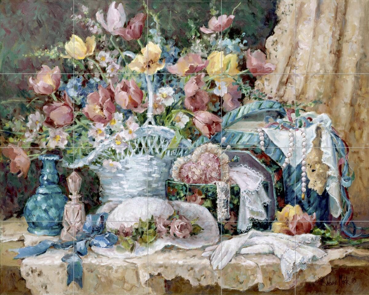 Floral Ceramic Backsplash Tile Mural - Elegant Flower Design for Kitchen & Bathroom Wall Decor - Lace Collectables by Barbara Mock - Perfect for Farmhouse, Vintage & Boho Style Home Renovation