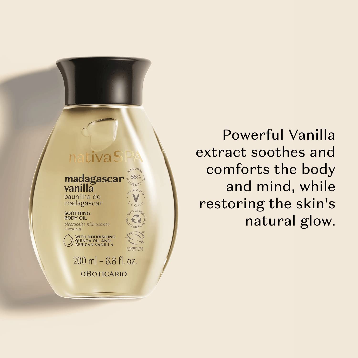 Nativa SPA by O Boticário Vanilla Soothing Body Lotion & Oil Bundle - Madagascar Vanilla Moisturizing Set for Dry Skin, Relaxing Massage & Aromatherapy at Home Spa
